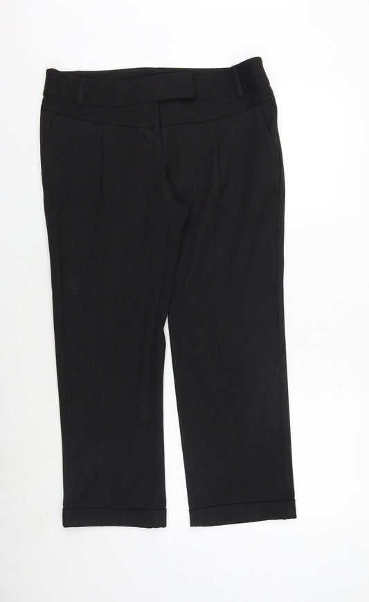 Marks and Spencer Womens Black Striped Polyester Trousers Size 12 Regular Zip