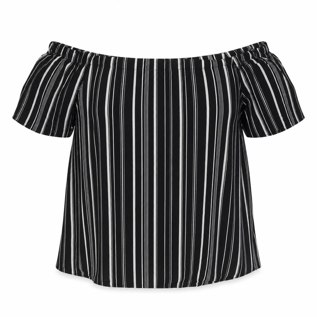New Look Womens Black Striped Viscose Basic Blouse Size 14 Off the Shoulder