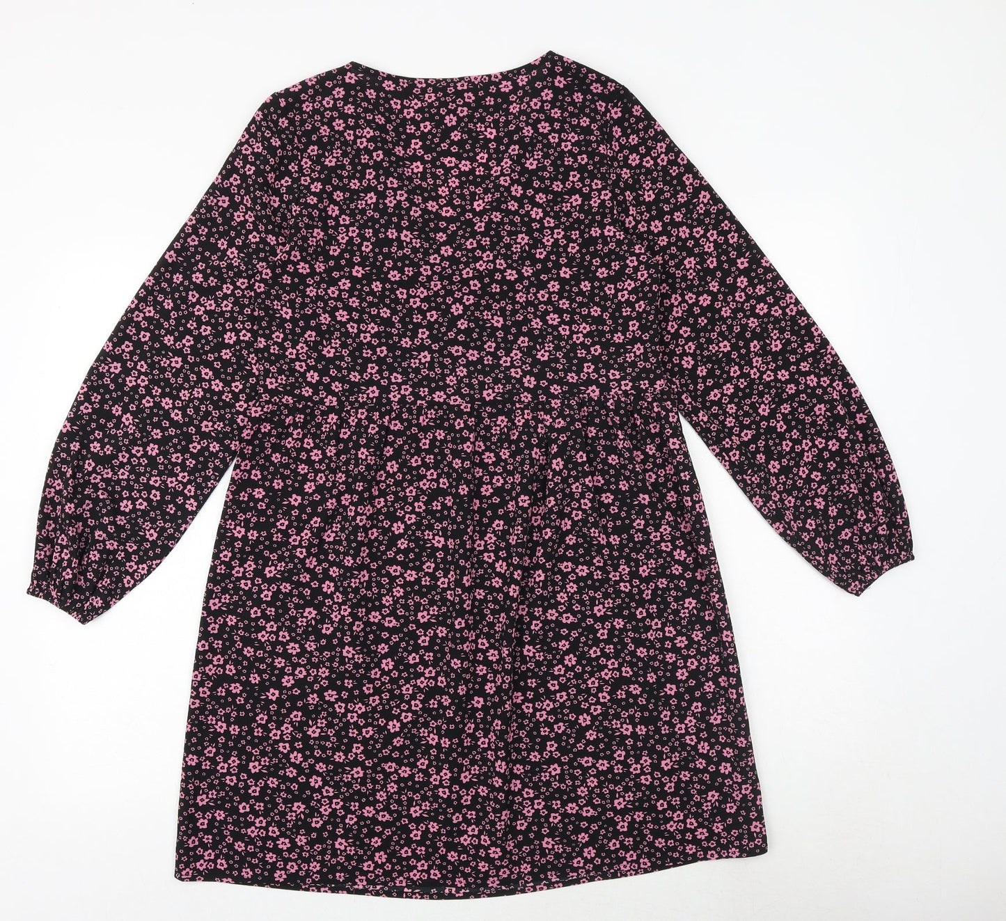 H&M Womens Black Floral Polyester A-Line Size XS V-Neck Pullover