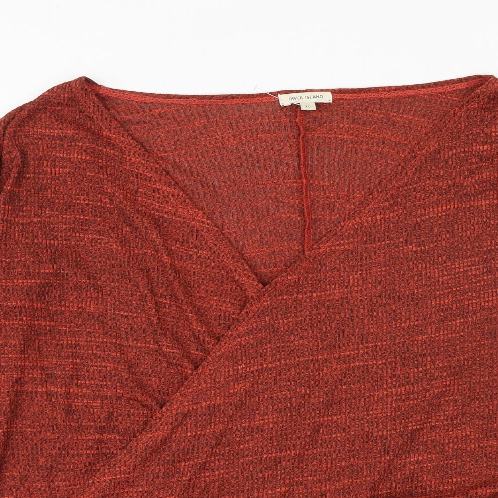 River Island Womens Orange Geometric Polyester Basic Blouse Size 10 V-Neck