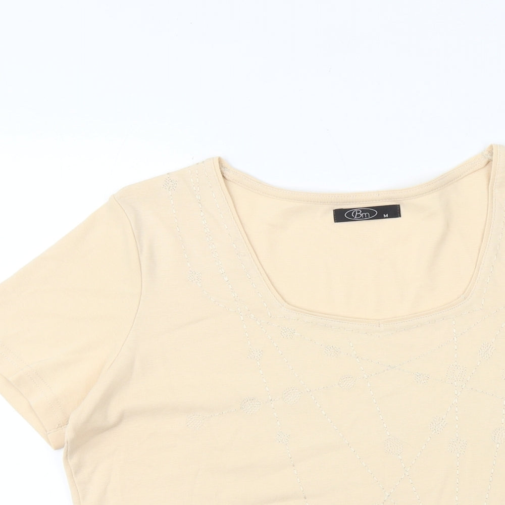 Bonmarché Womens Ivory 100% Cotton Basic T-Shirt Size M Square Neck