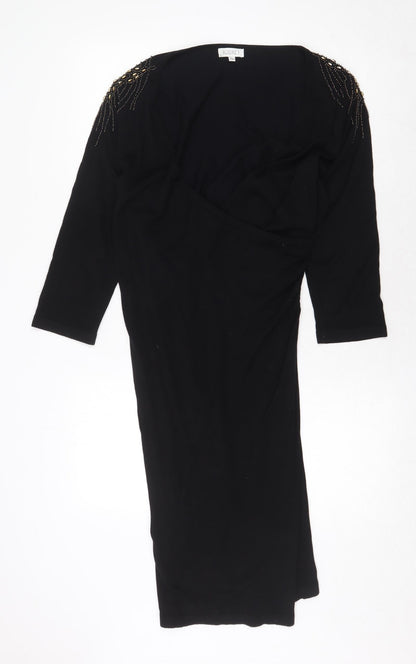 Additional front view of Kaliko women’s black v-neck viscose jumper, size UK 14