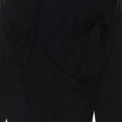 Close-up detail of Kaliko women’s black v-neck viscose jumper, size UK 14