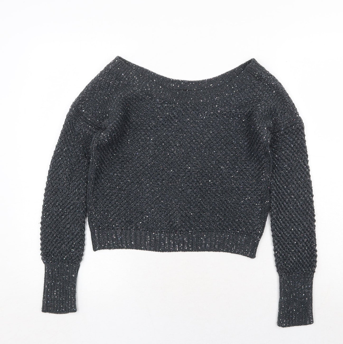 Sisley Womens Grey Boat Neck Cotton Pullover Jumper Size XS Pullover