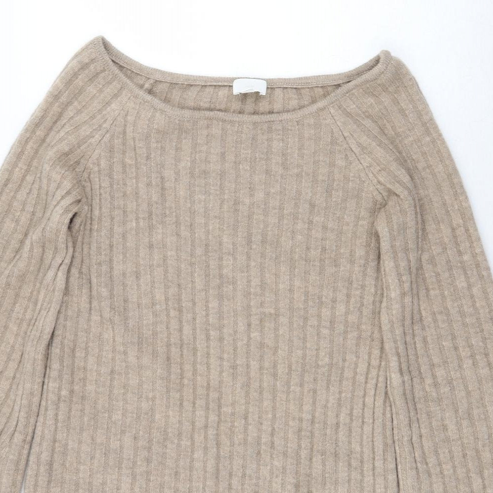 H&M Womens Beige Boat Neck Acrylic Pullover Jumper Size M