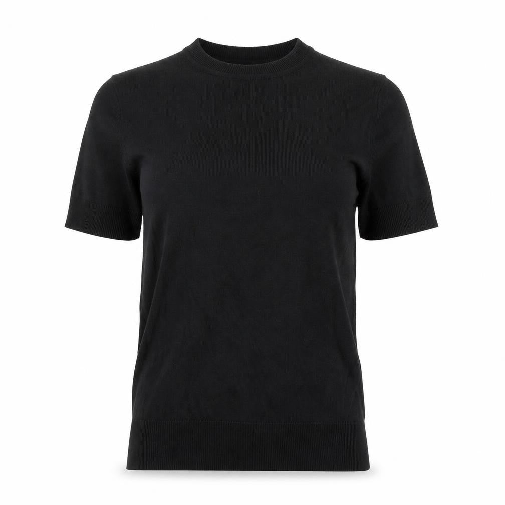 Marks & Spencer Womens Black Herringbone Viscose Basic T-Shirt Size 6 Round Neck