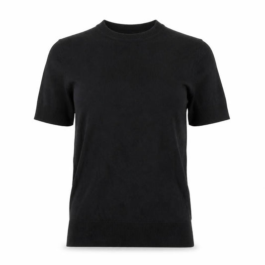 Marks and Spencer Womens Black Herringbone Viscose Basic T-Shirt Size 6 Round Neck