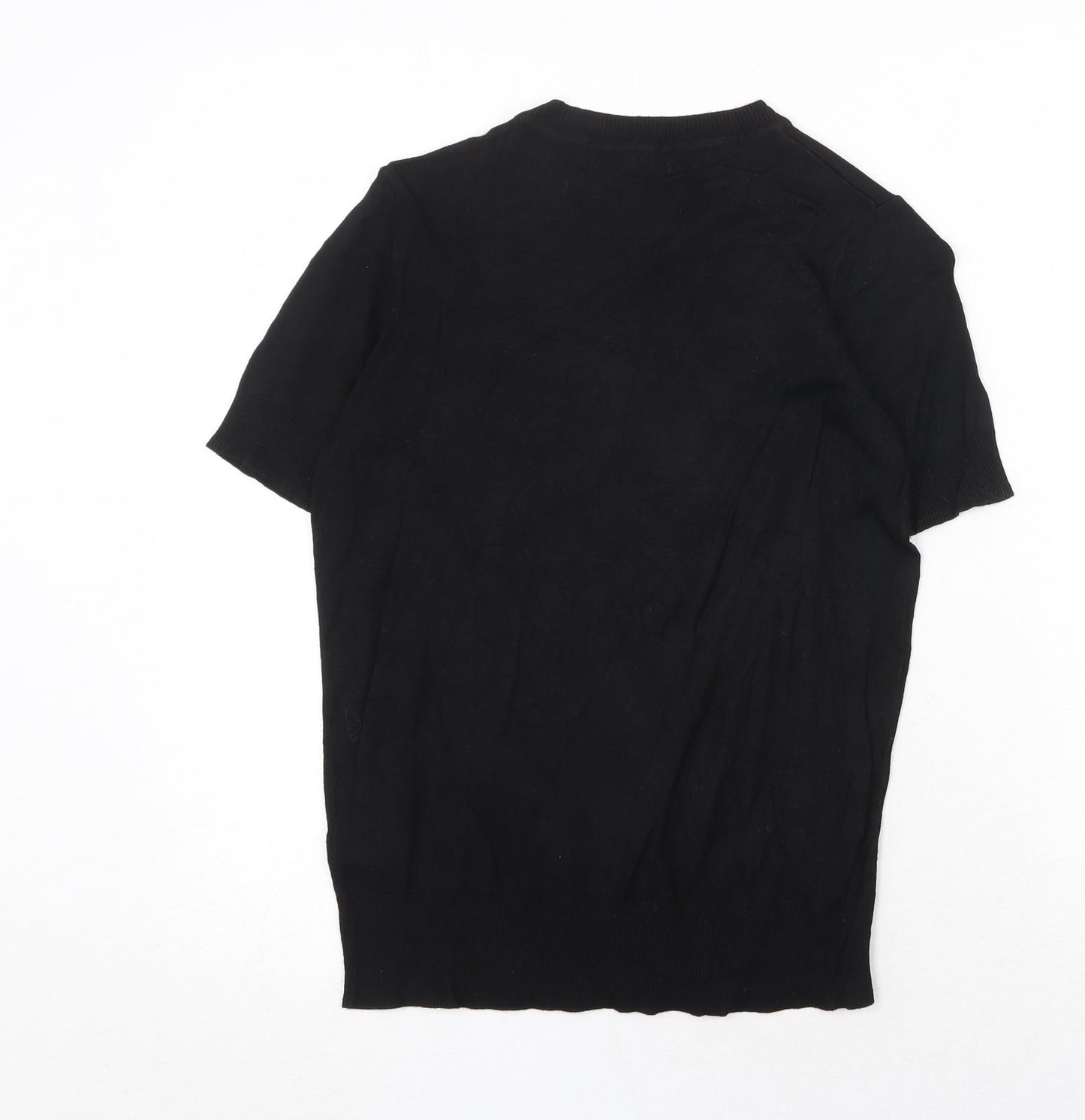 Marks and Spencer Womens Black Herringbone Viscose Basic T-Shirt Size 6 Round Neck