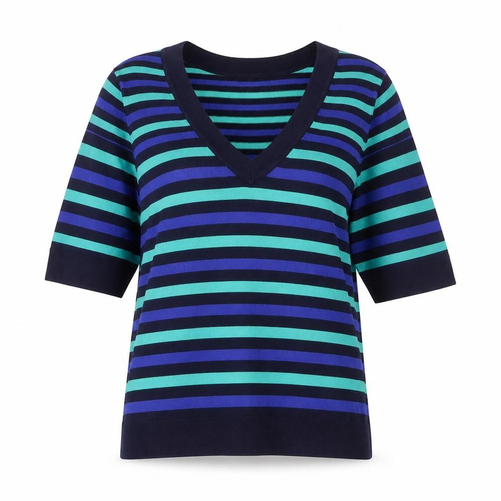 Planet Womens Multicoloured V-Neck Striped Viscose Pullover Jumper Size S
