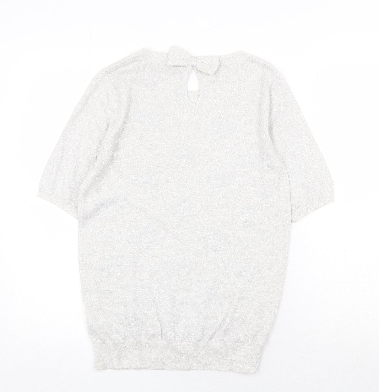 NEXT Womens Silver Round Neck Geometric Cotton Pullover Jumper Size 6 - Heart Pattern