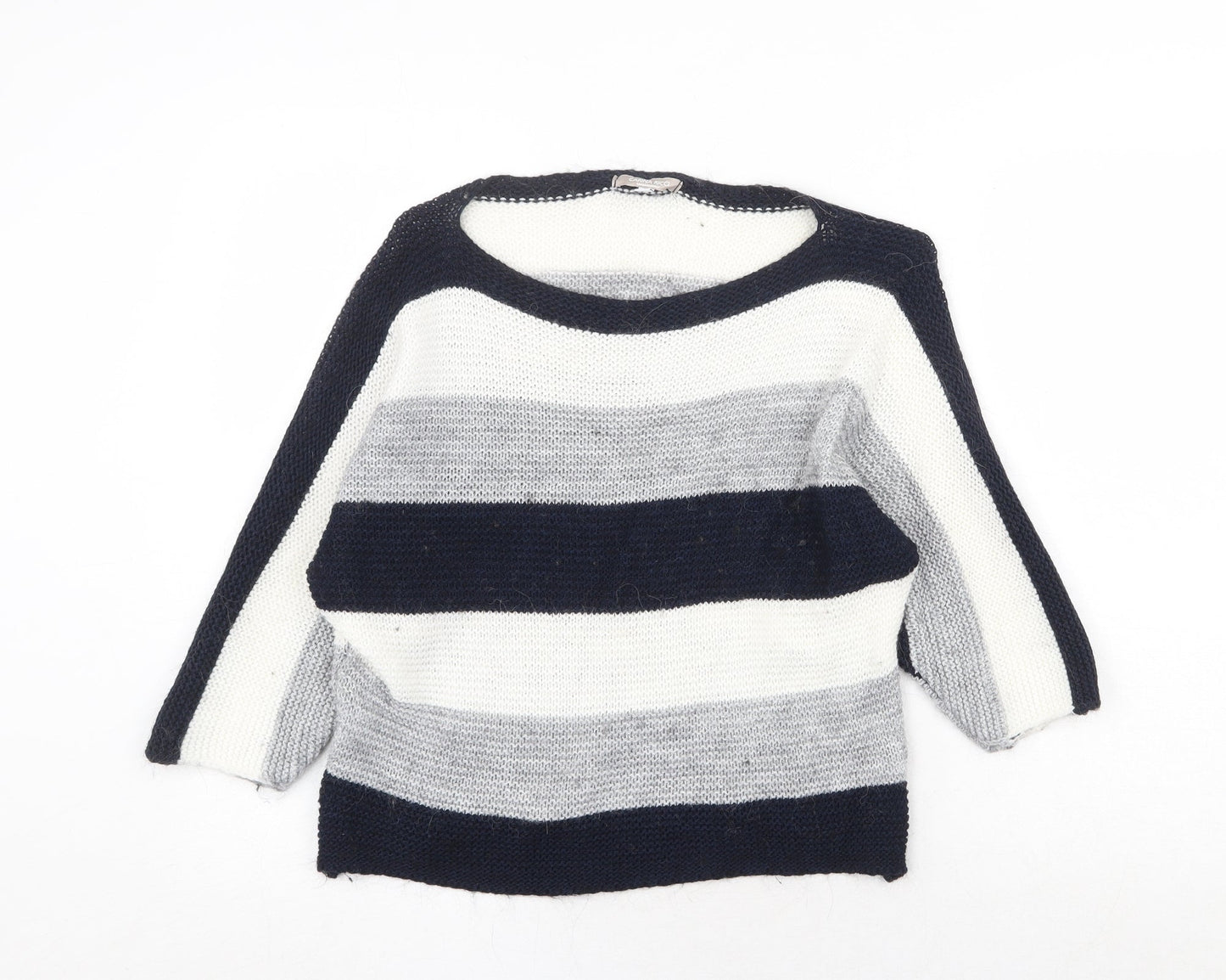 CARINA RICCI Womens Multicoloured Boat Neck Striped Acrylic Pullover Jumper Size S