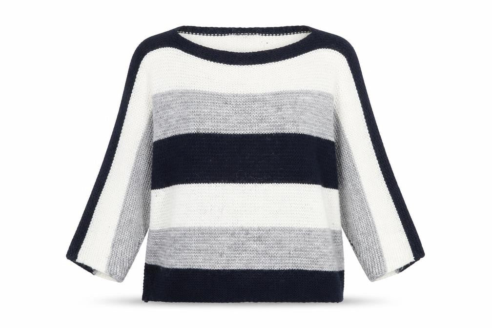 CARINA RICCI Womens Multicoloured Boat Neck Striped Acrylic Pullover Jumper Size S