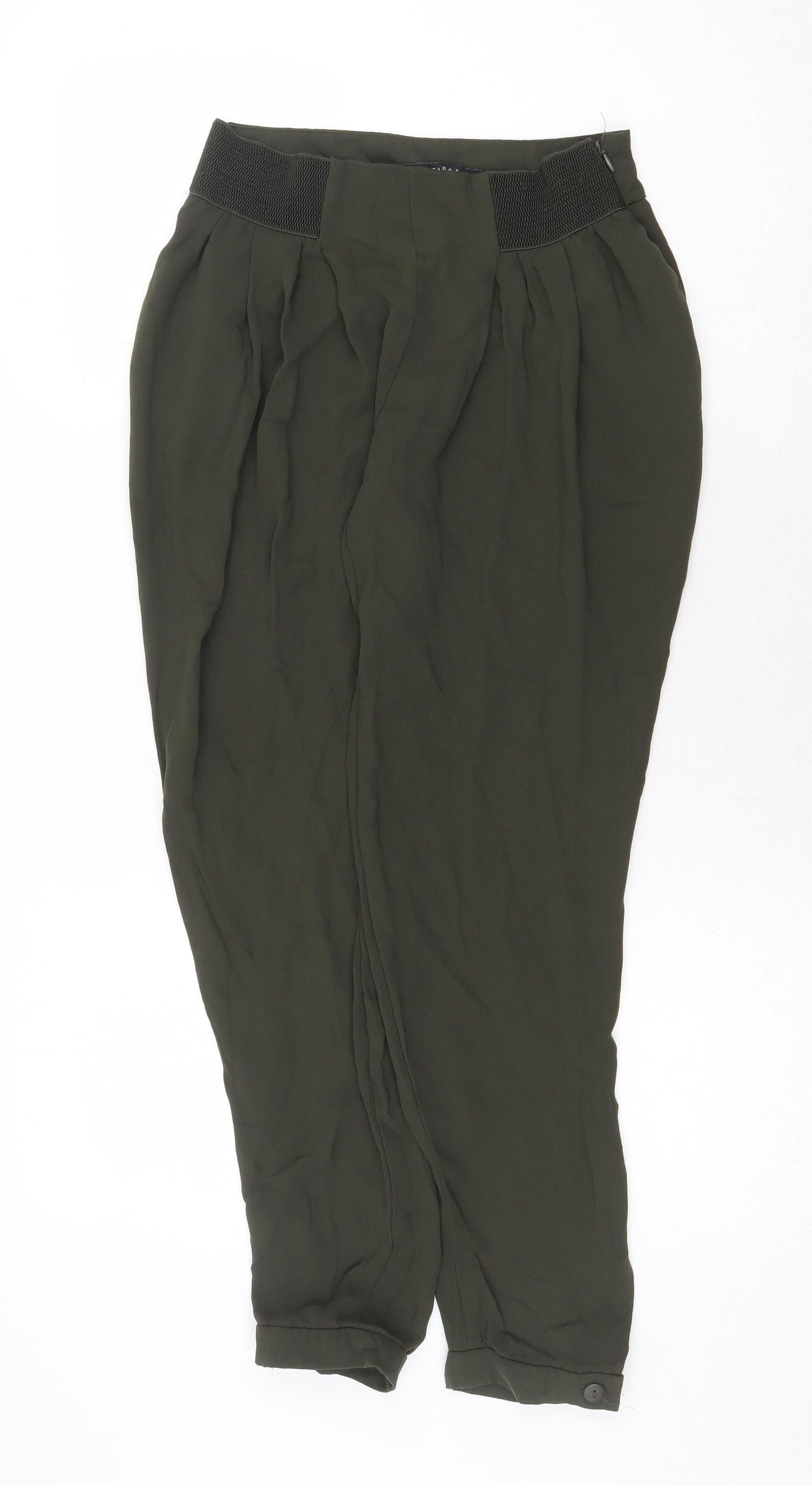 Zara Womens Green Polyester Trousers Size XS Regular Zip