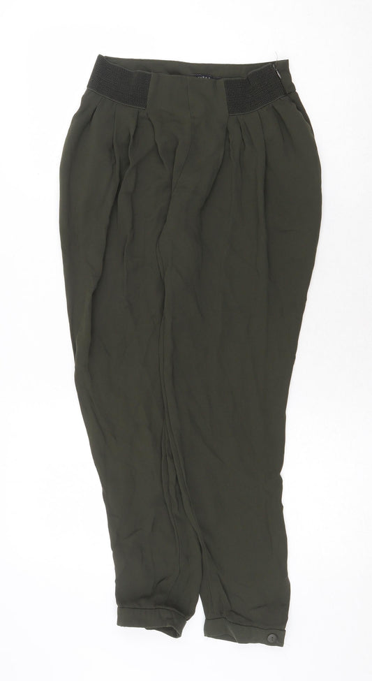 Zara Womens Green Polyester Trousers Size XS Regular Zip
