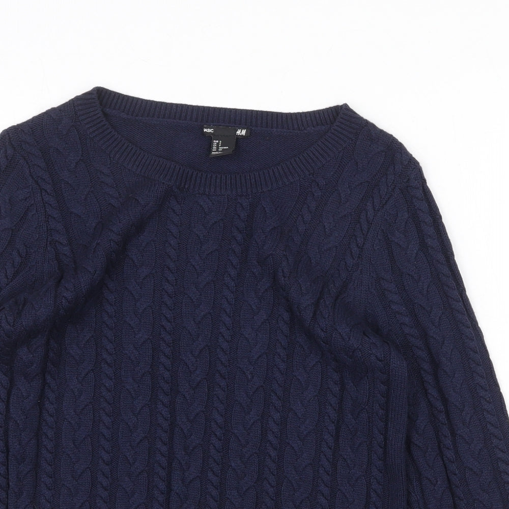 H&M Womens Blue Round Neck Polyamide Pullover Jumper Size S