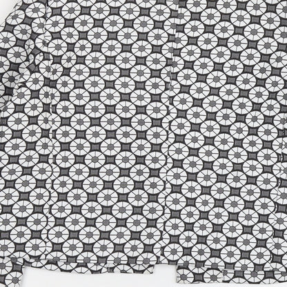 Brand and care label for Missguided women’s grey geometric polyester jacket blazer, size UK 10