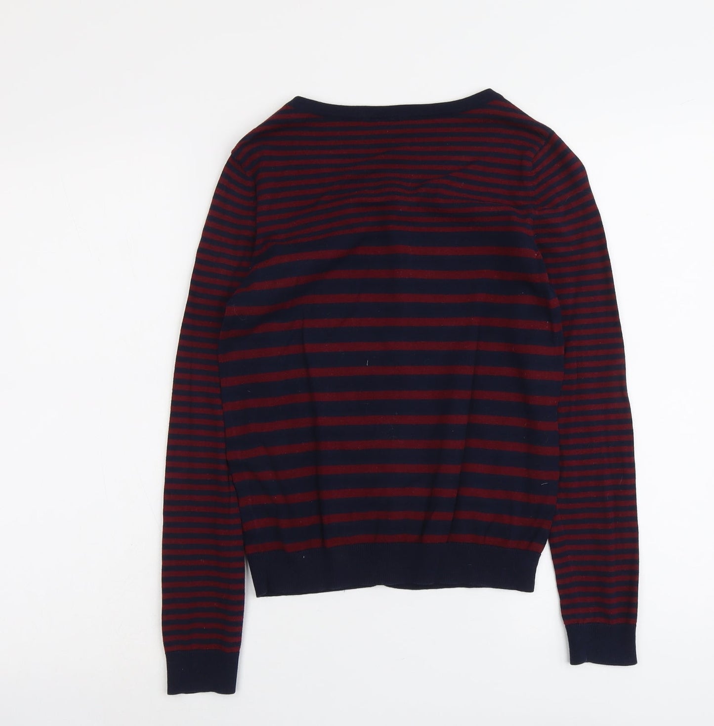 H&M Womens Blue Scoop Neck Striped Cotton Cardigan Jumper Size XS