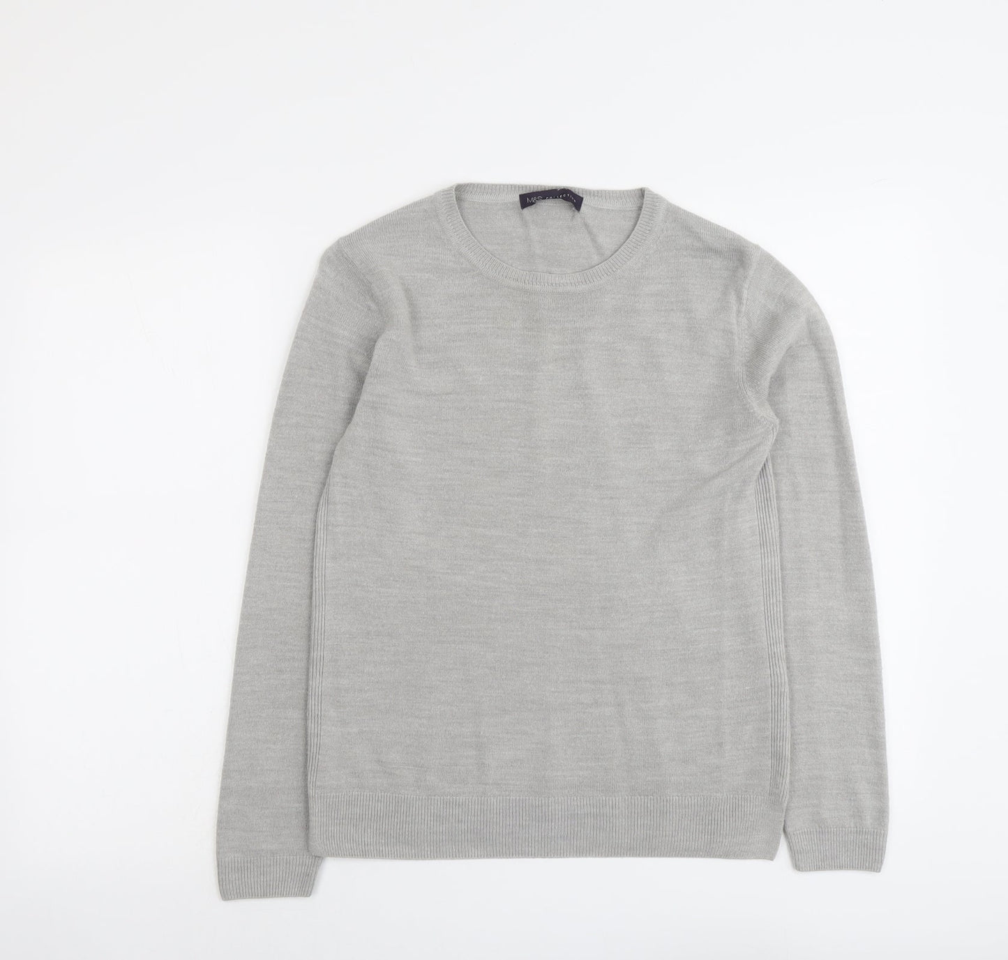 Marks and Spencer Womens Grey Round Neck Acrylic Pullover Jumper Size 10