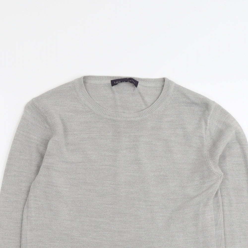 Marks and Spencer Womens Grey Round Neck Acrylic Pullover Jumper Size 10