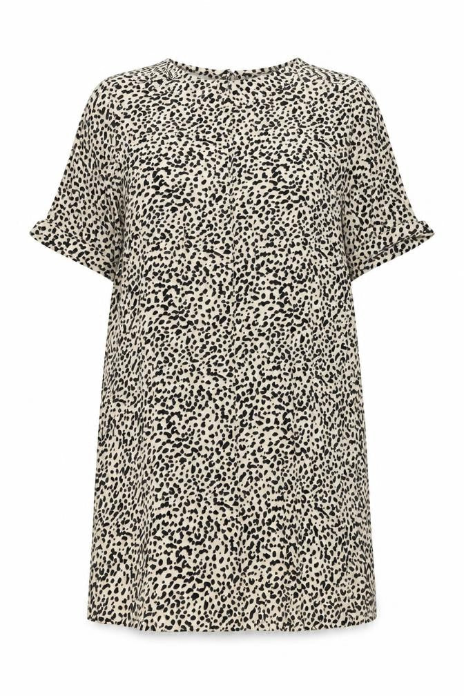H&M Womens Beige Animal Print Viscose A-Line Size 10 Round Neck Pullover - Leopard Pattern