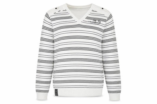 Next Mens White V-Neck Striped Cotton Pullover Jumper Size L Long Sleeve