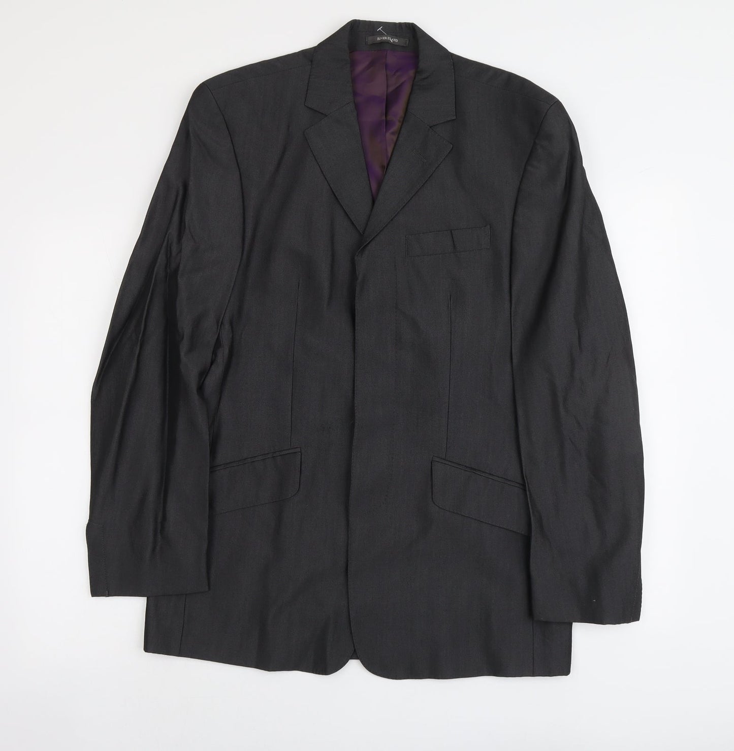River Island Mens Grey Viscose Jacket Suit Jacket Size L Regular