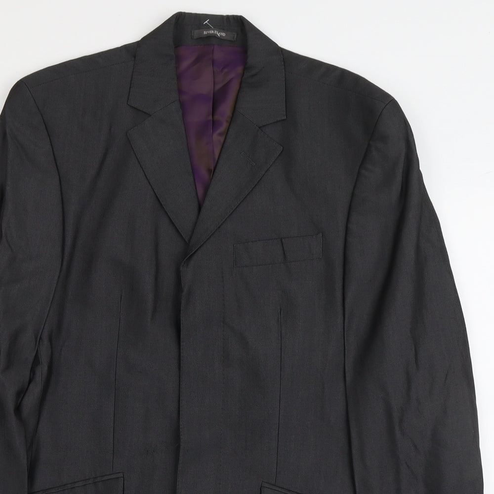 River Island Mens Grey Viscose Jacket Suit Jacket Size L Regular