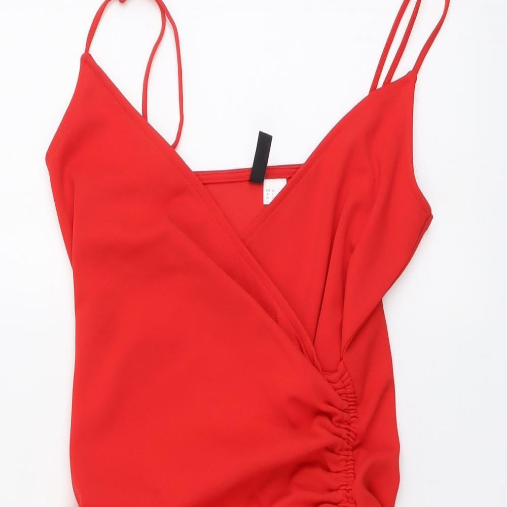 H&M Womens Red Polyester Bodycon Size 8 V-Neck Pullover