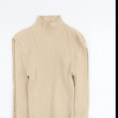 PRETTYLITTLETHING Womens Beige High Neck Viscose Pullover Jumper Size L