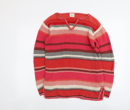 NEXT Womens Multicoloured V-Neck Striped Cotton Pullover Jumper Size S