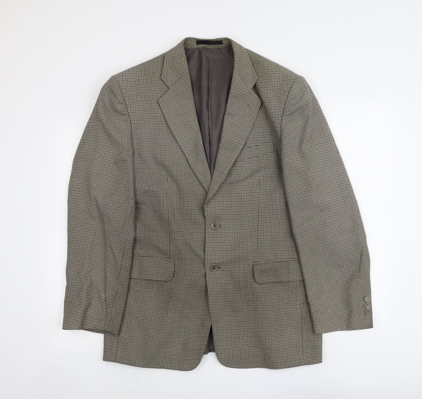 Zantos Mens Green Houndstooth Polyester Jacket Suit Jacket Size 38 Regular