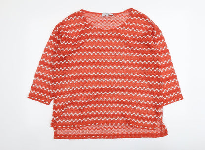 Next Womens Orange Round Neck Geometric Polyester Pullover Jumper Size 14