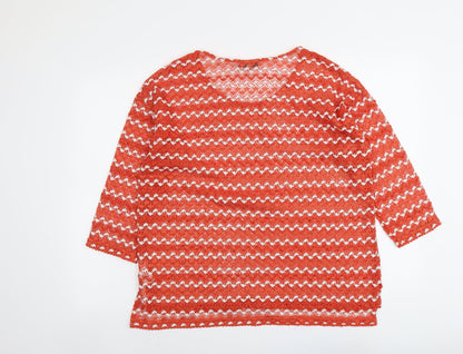 Next Womens Orange Round Neck Geometric Polyester Pullover Jumper Size 14