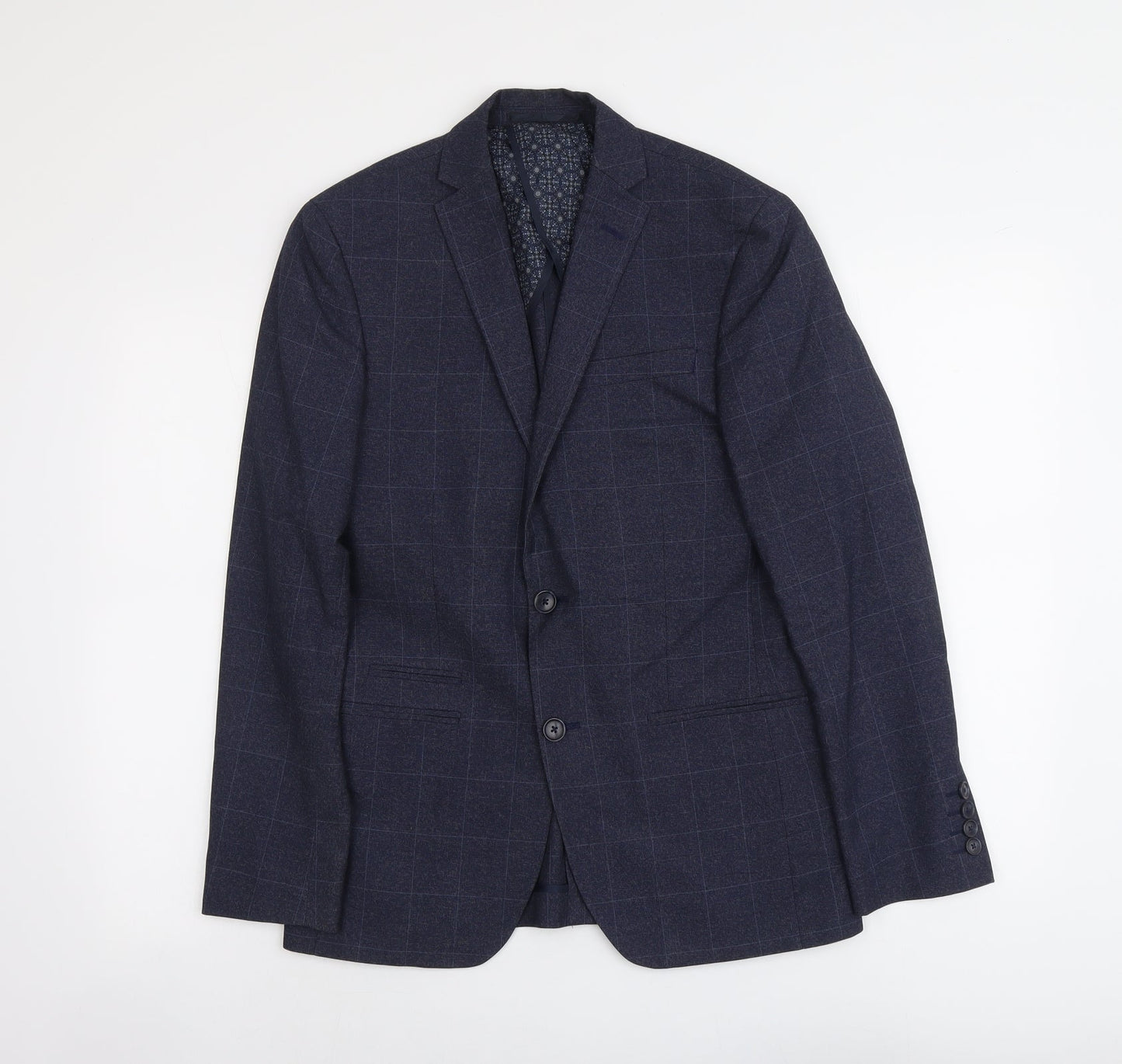 Red Herring Mens Blue Check Polyester Jacket Suit Jacket Size 36 Regular
