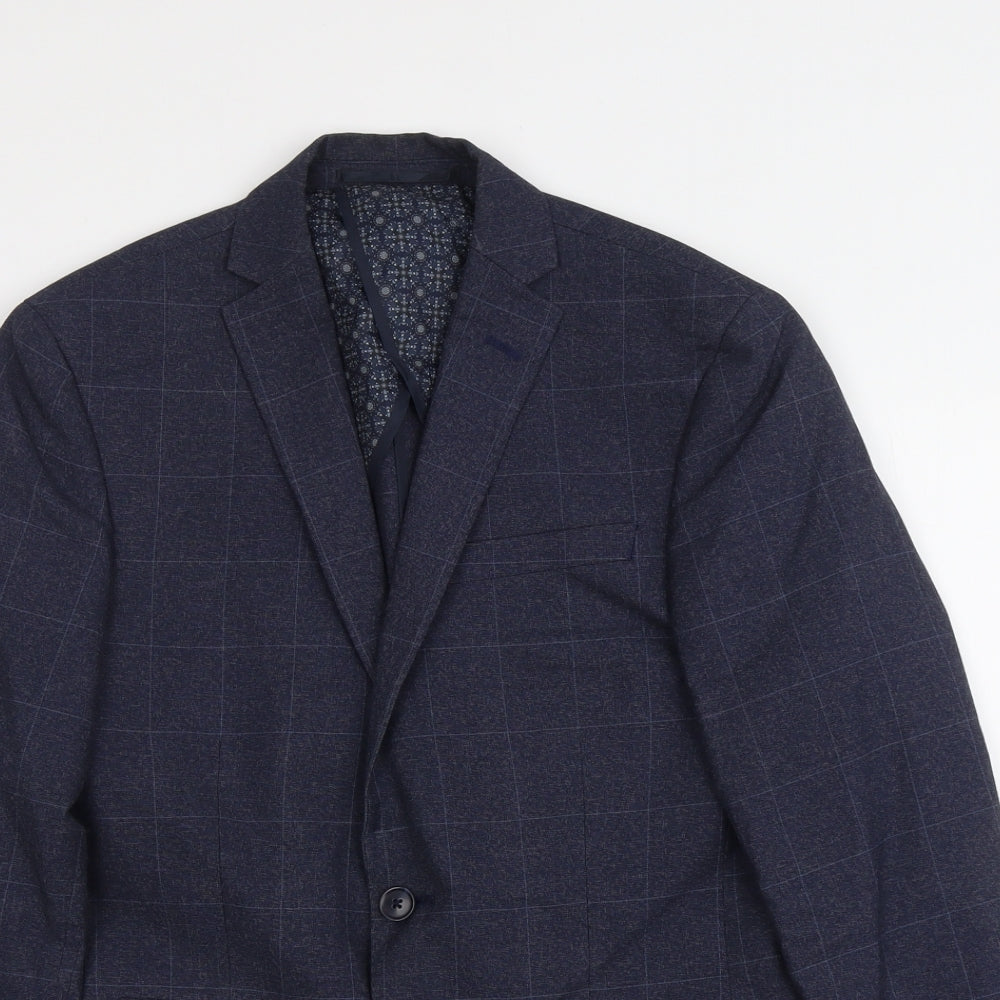 Red Herring Mens Blue Check Polyester Jacket Suit Jacket Size 36 Regular