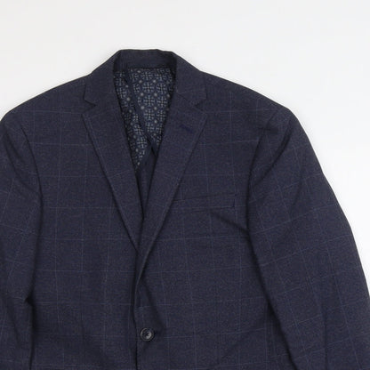 Close-up detail of Red Herring men’s blue check polyester jacket suit jacket, size 36, regular