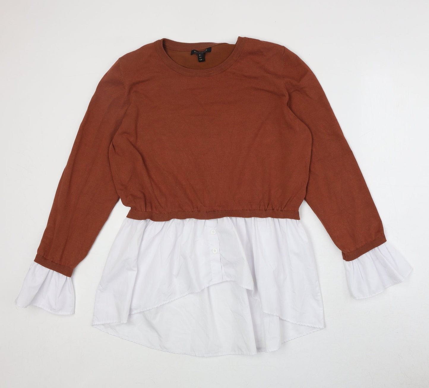 QED London Womens Brown Round Neck Viscose Pullover Jumper Size L - Layered Shirt