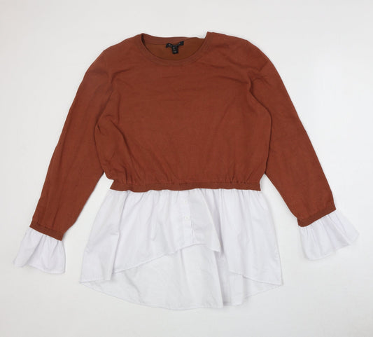 QED London Womens Brown Round Neck Viscose Pullover Jumper Size L - Layered Shirt