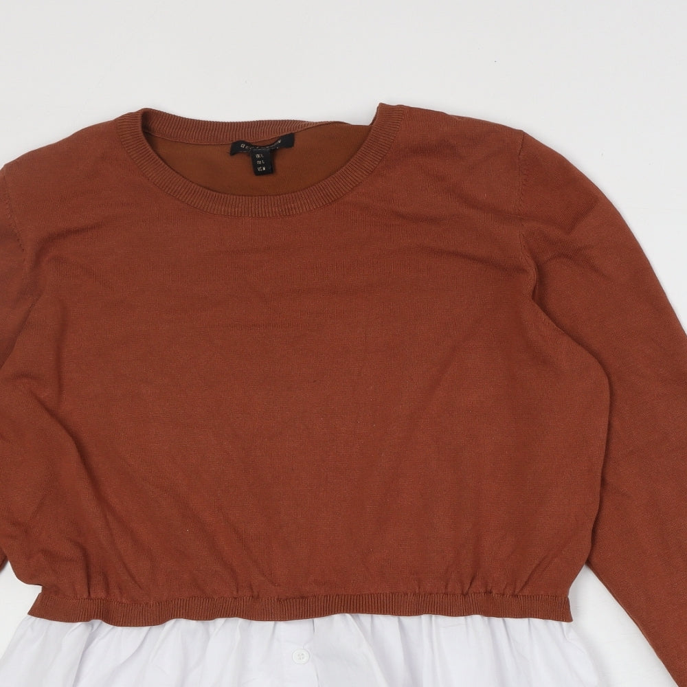 QED London Womens Brown Round Neck Viscose Pullover Jumper Size L - Layered Shirt