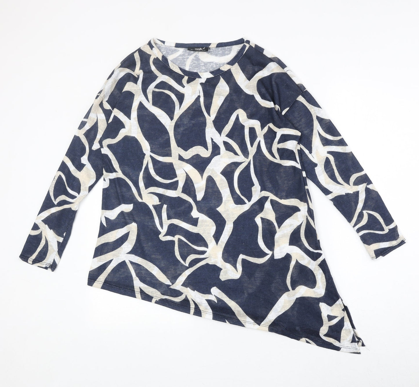 Wallis Womens Blue Geometric Polyester Basic Blouse Size S Round Neck
