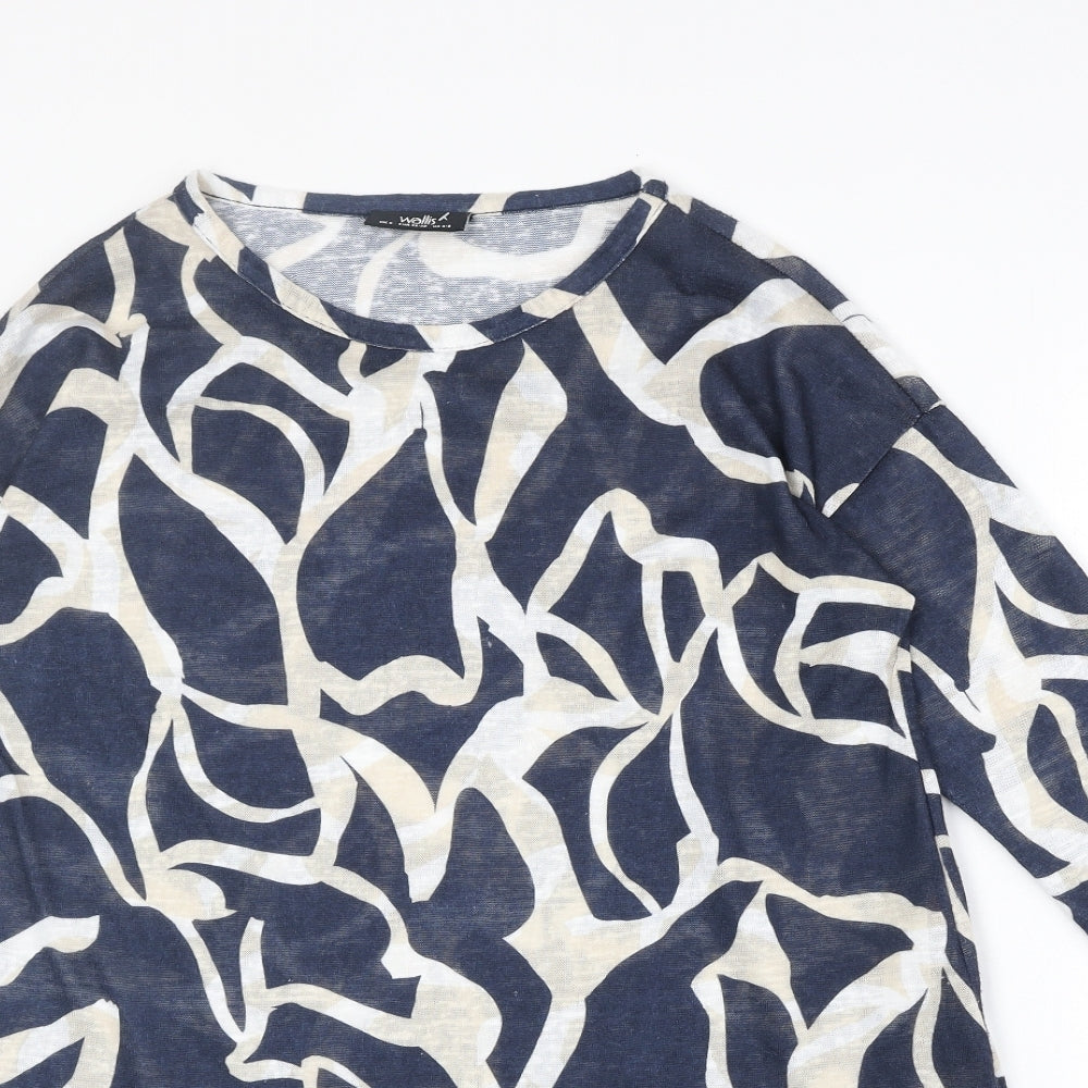 Wallis Womens Blue Geometric Polyester Basic Blouse Size S Round Neck