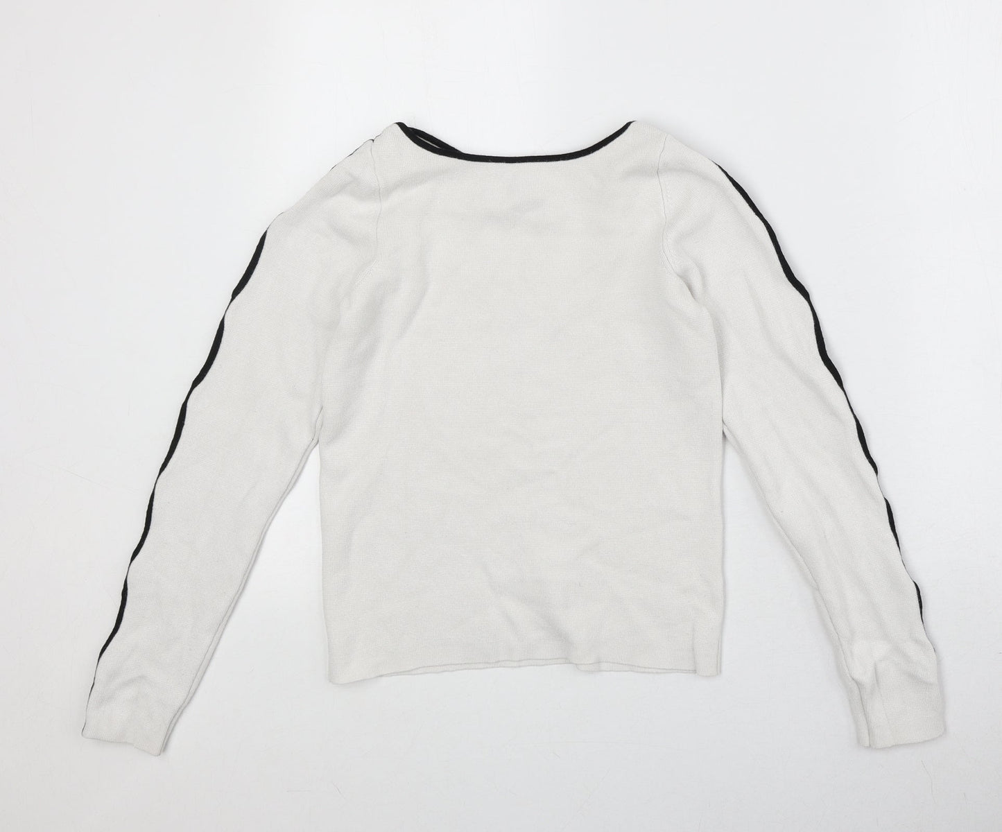 River Island Womens White Boat Neck Viscose Pullover Jumper Size 8 - Contrast Sleeve Detail