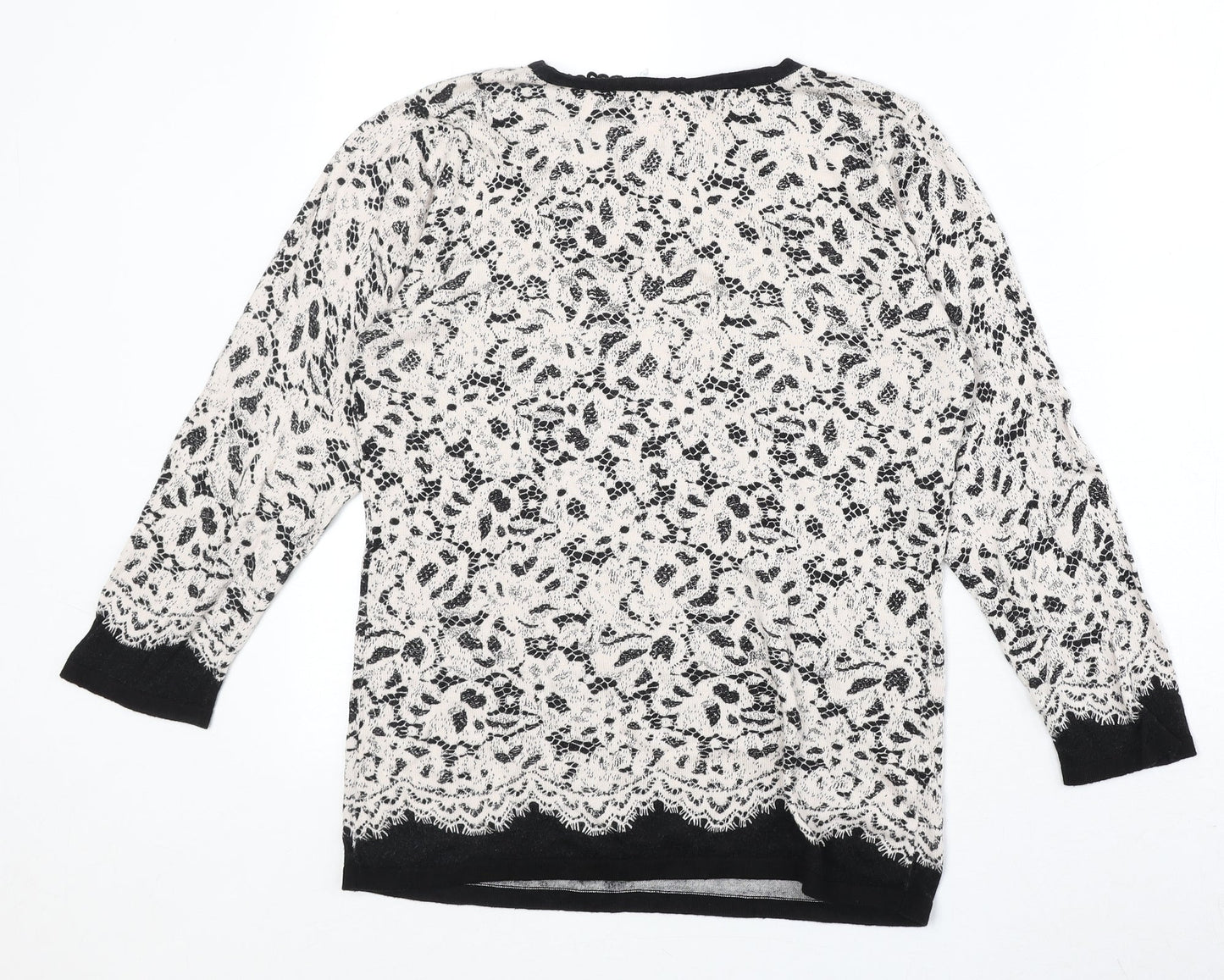 Coast Womens White Round Neck Floral Cotton Pullover Jumper Size S