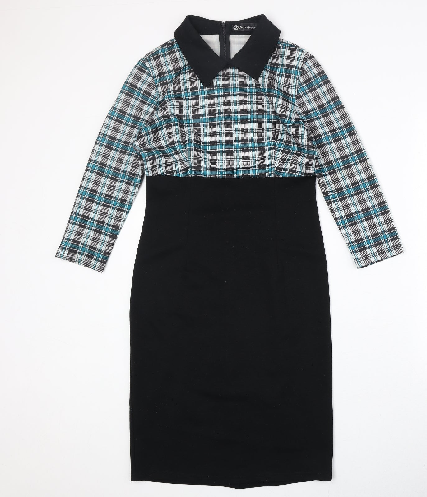 Nice forever Womens Black Plaid Polyester A-Line Size 6 Collared Zip