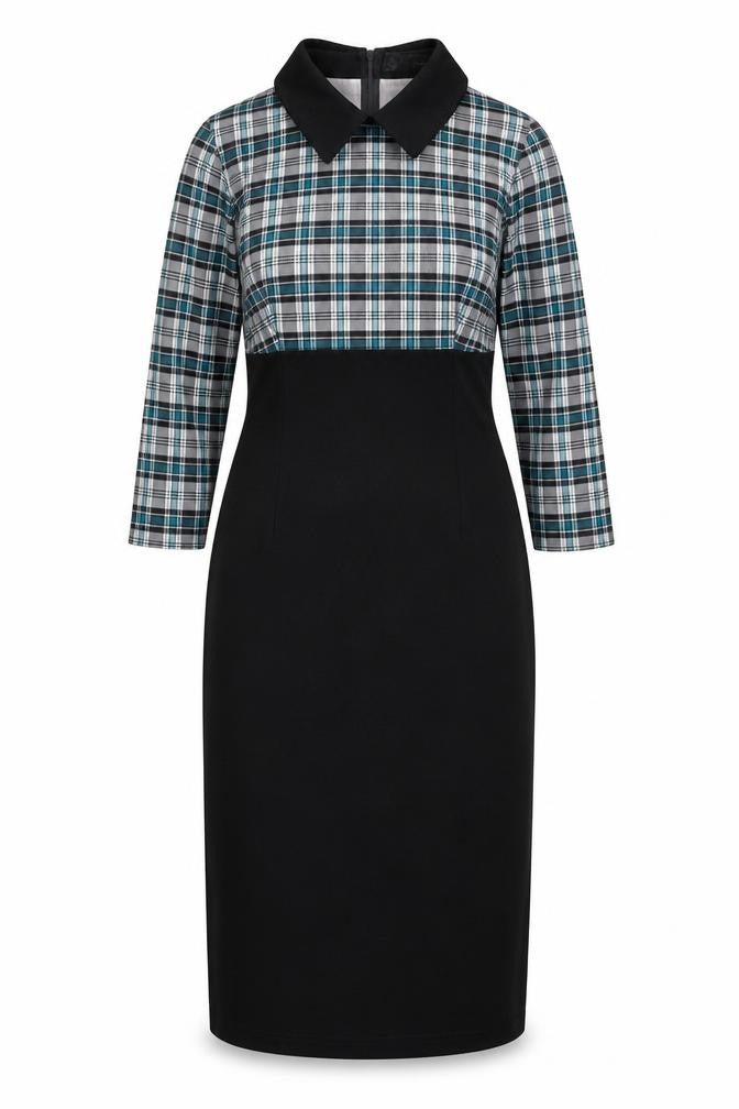 Nice forever Womens Black Plaid Polyester A-Line Size 6 Collared Zip