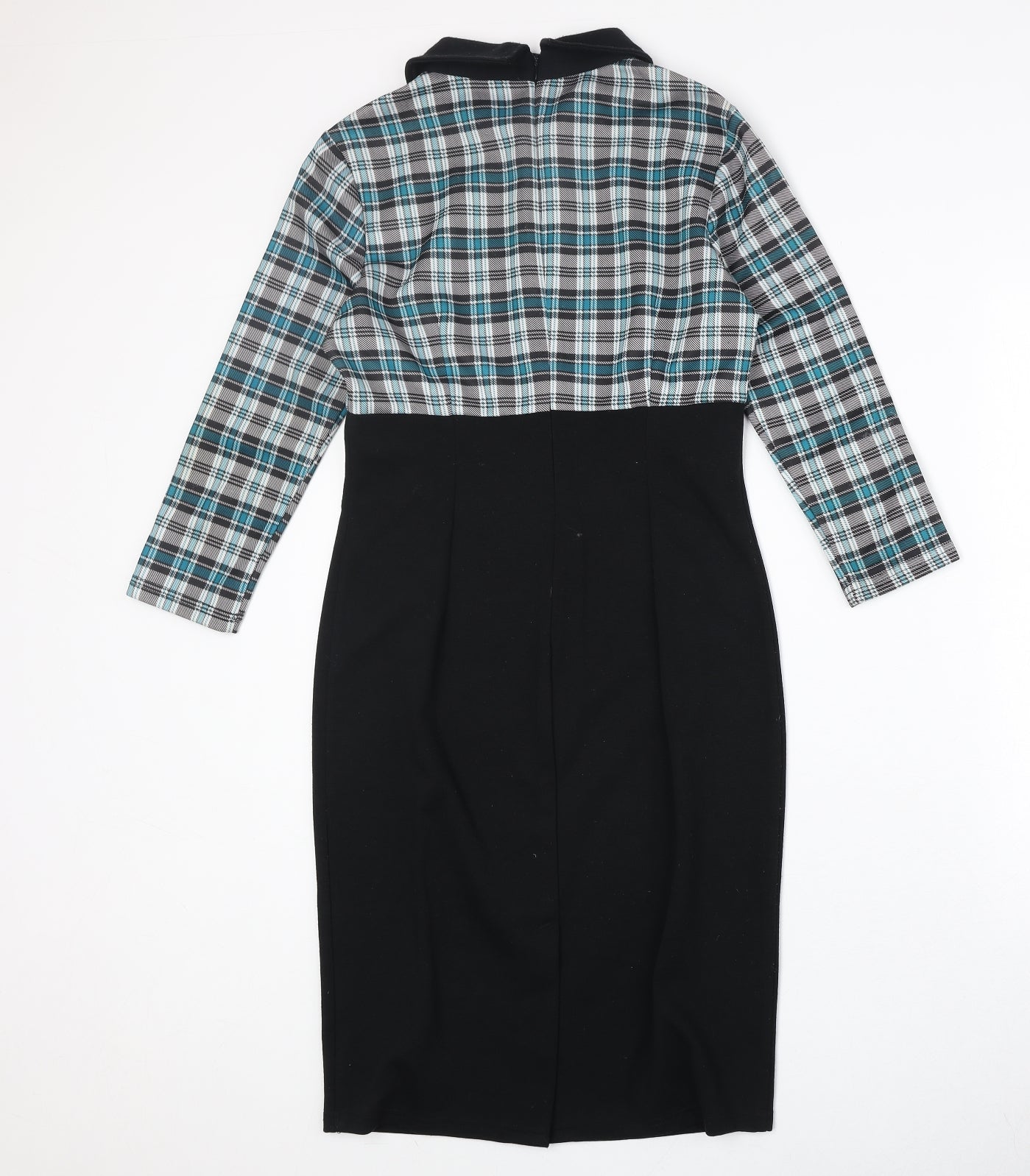 Nice forever Womens Black Plaid Polyester A-Line Size 6 Collared Zip