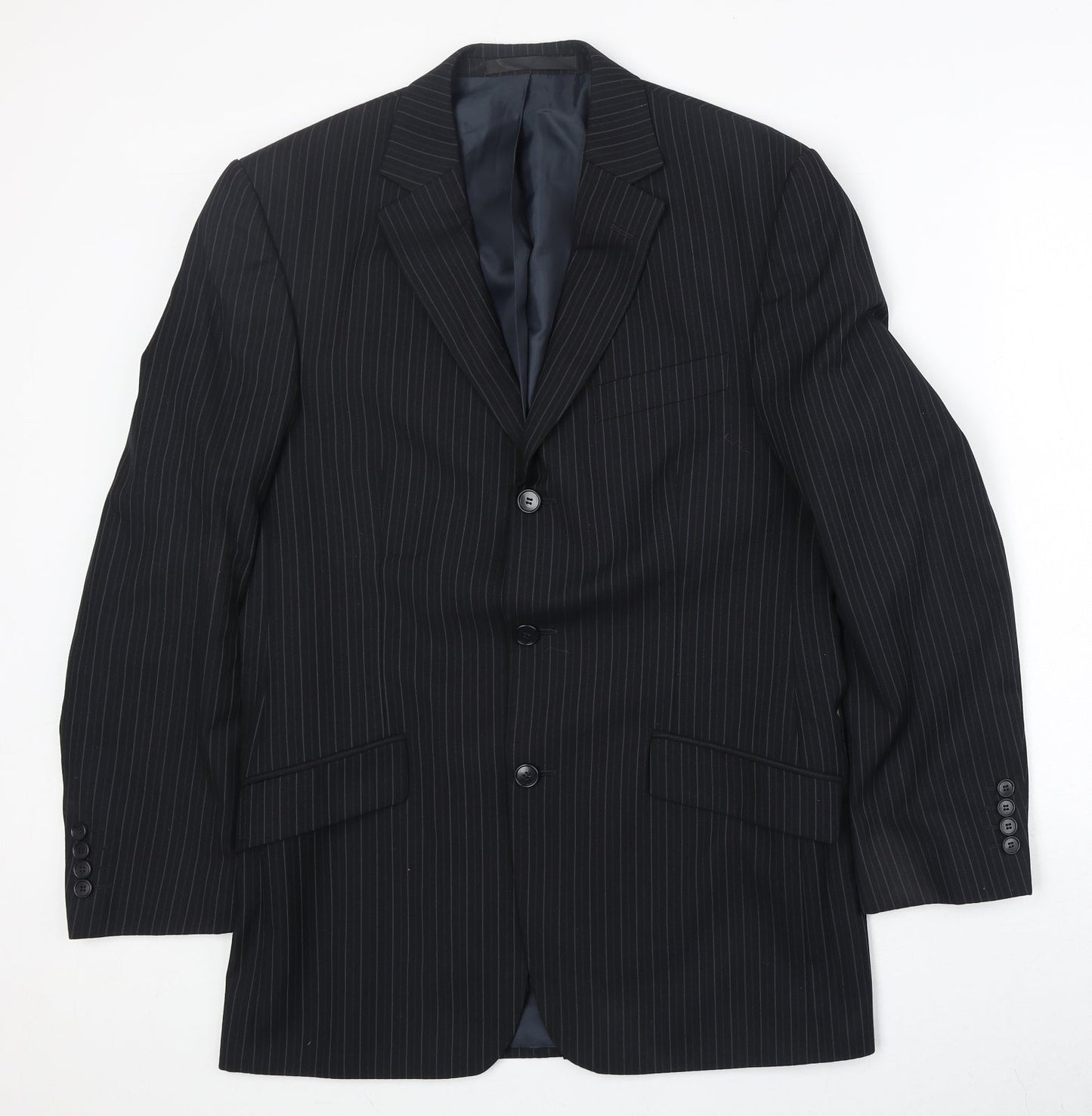 Marks and Spencer Mens Black Striped Polyester Jacket Suit Jacket Size 38 Regular - Pinstripe