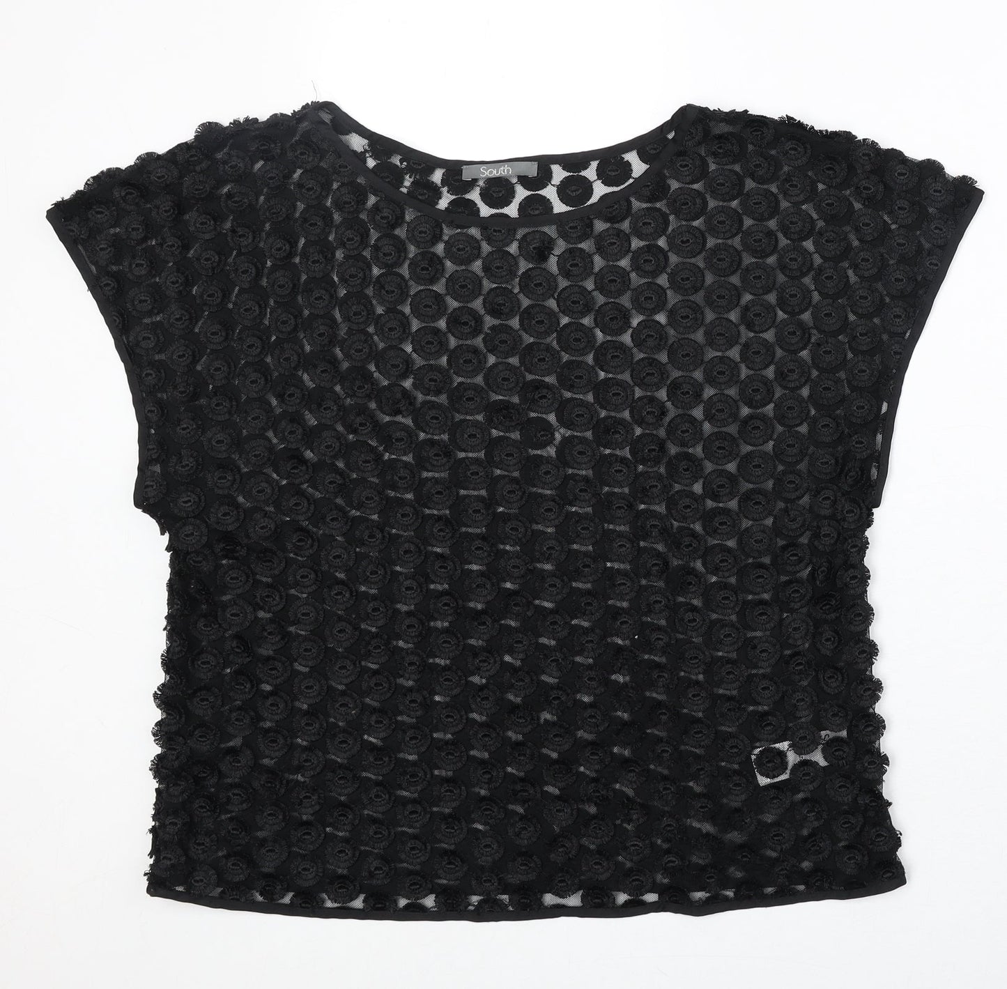South Womens Black Geometric Polyester Basic Blouse Size 12 Round Neck