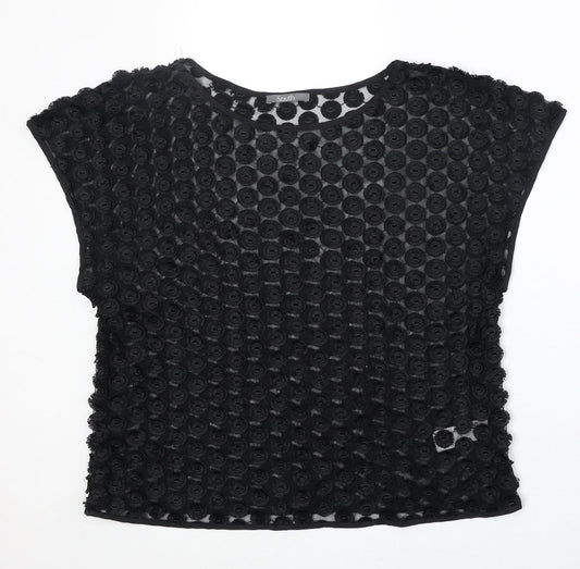 South Womens Black Geometric Polyester Basic Blouse Size 12 Round Neck