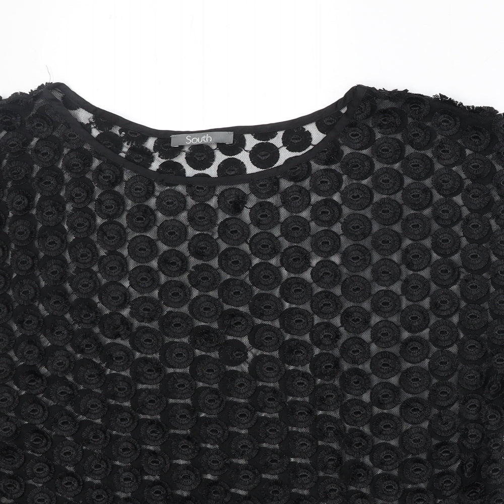 South Womens Black Geometric Polyester Basic Blouse Size 12 Round Neck